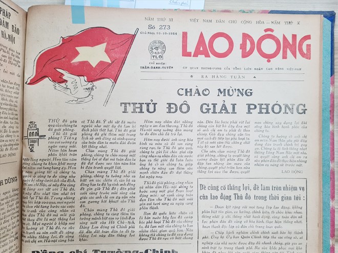 Trang nhất số báo Lao Động 273 xuất bản đúng ngày 10/10/1954. Ảnh: Báo L.Đ.