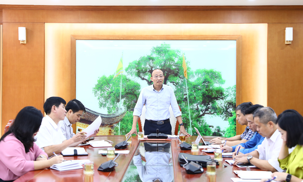 Đồng chí Trần Tuấn Nam phát biểu tại cuộc kiểm tra ở Huyện ủy Lạng Giang.