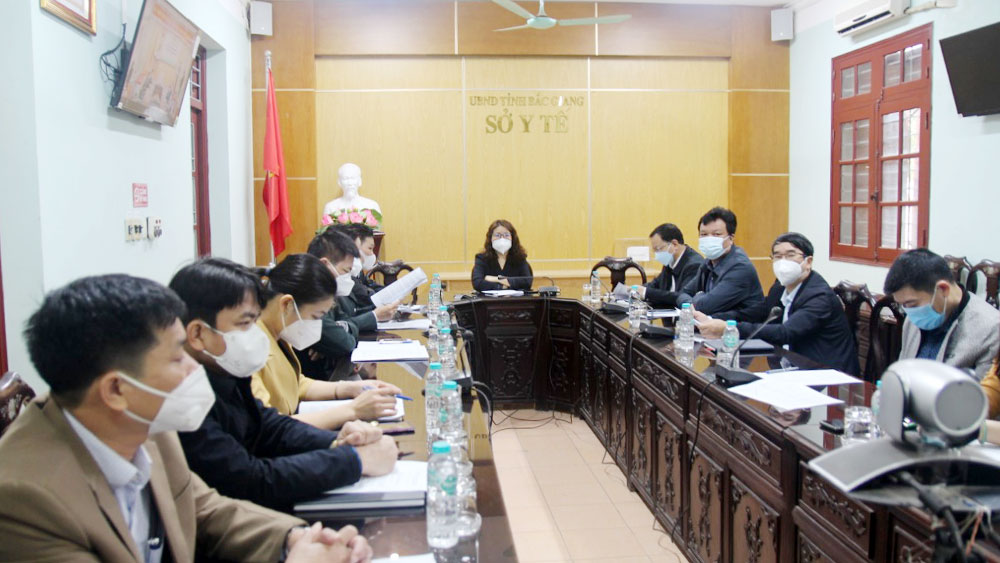 Quang cảnh hội nghị tại điểm cầu Sở Y tế Bắc Giang.