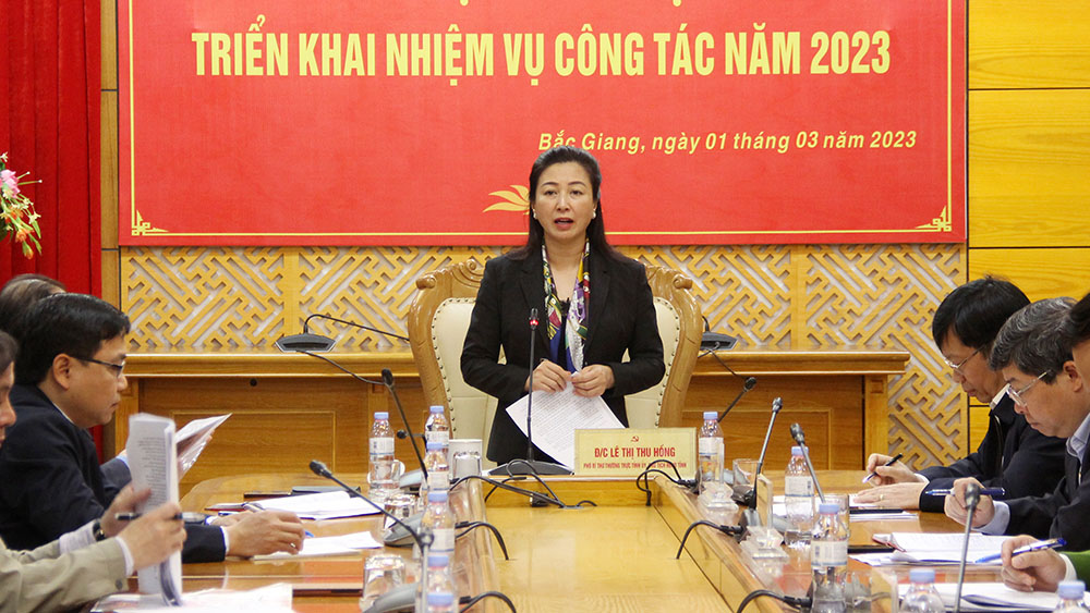 Đồng chí Lê Thị Thu Hồng phát biểu tại hội nghị.