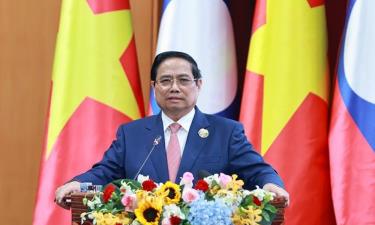 Thủ tướng Chính phủ Phạm Minh Chính phát biểu ý kiến tại Hội nghị Xúc tiến đầu tư Việt Nam - Lào.