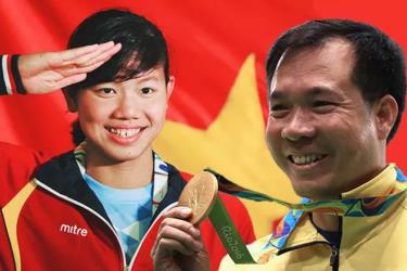 Nguyễn Thị Ánh Viên và Hoàng Xuân Vinh tham gia rước đuốc tại SEA Games 31. (Ảnh: BTC)