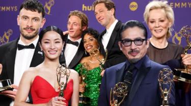 Theo chiều kim đồng hồ từ trên cùng bên trái: Richard Gadd, Jeremy Allen White, Liza Colón-Zayas, Ebon Moss-Bachrach, Jean Smart, Anna Sawai và Hiroyuki Sanada. Ảnh: Getty